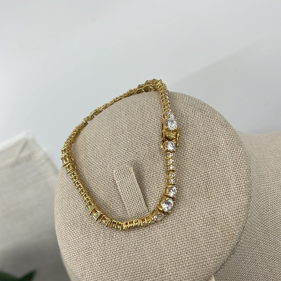 18K Gold Over 925 Silver CZ Tennis Bracelet - 7.25" - Picture 6 of 13